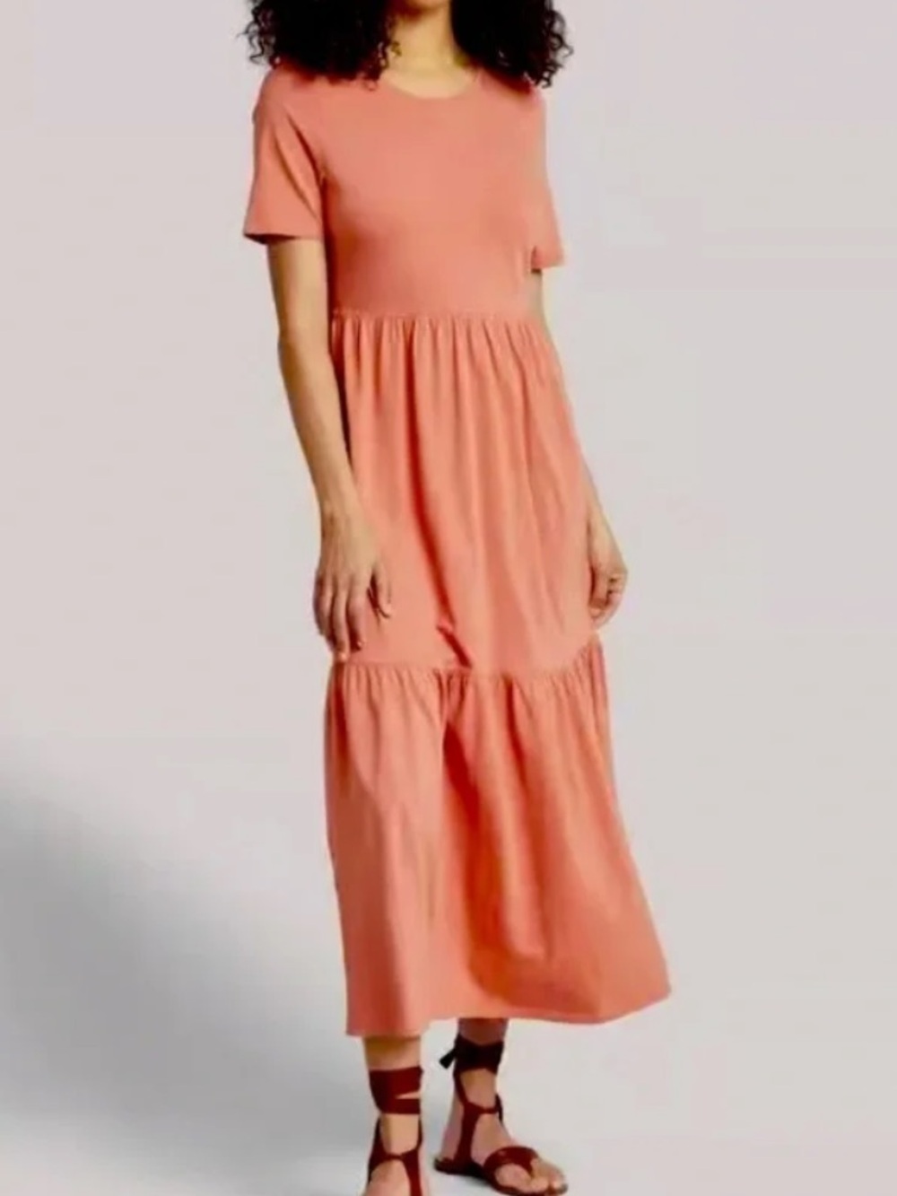 Faherty Branson Dress XS Desert Sand Coral Organic Cotton Midi Maxi NWT